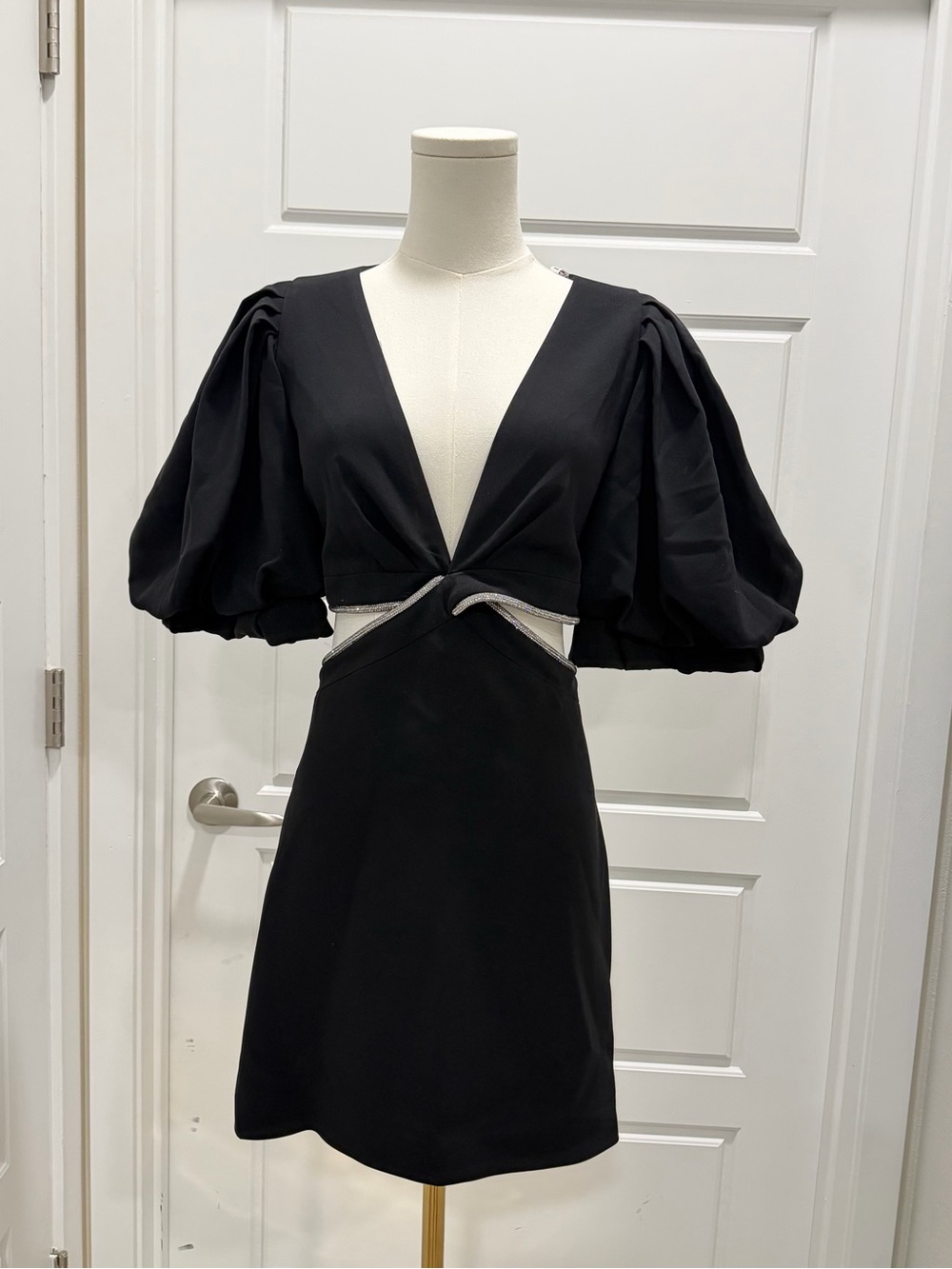 A.L.C. Black Mini Dress with Puff Sleeves and Waist Cutouts NWT - Picture 6 of 12